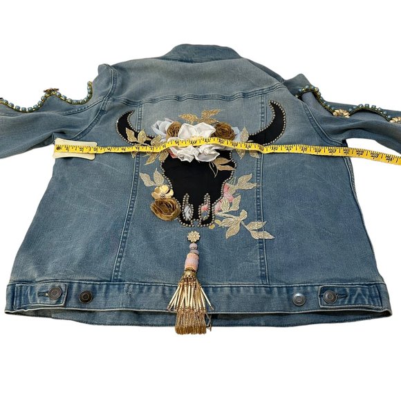 (H-219) Embellished Denim Jean Jacket Size L - Picture 10 of 12
